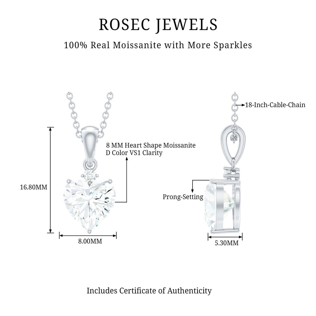 Certified 2 Carat Moissanite Solitaire Heart Necklace