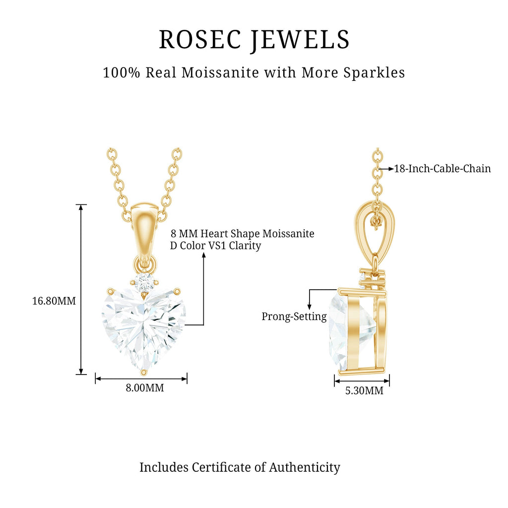 Certified 2 Carat Moissanite Solitaire Heart Necklace