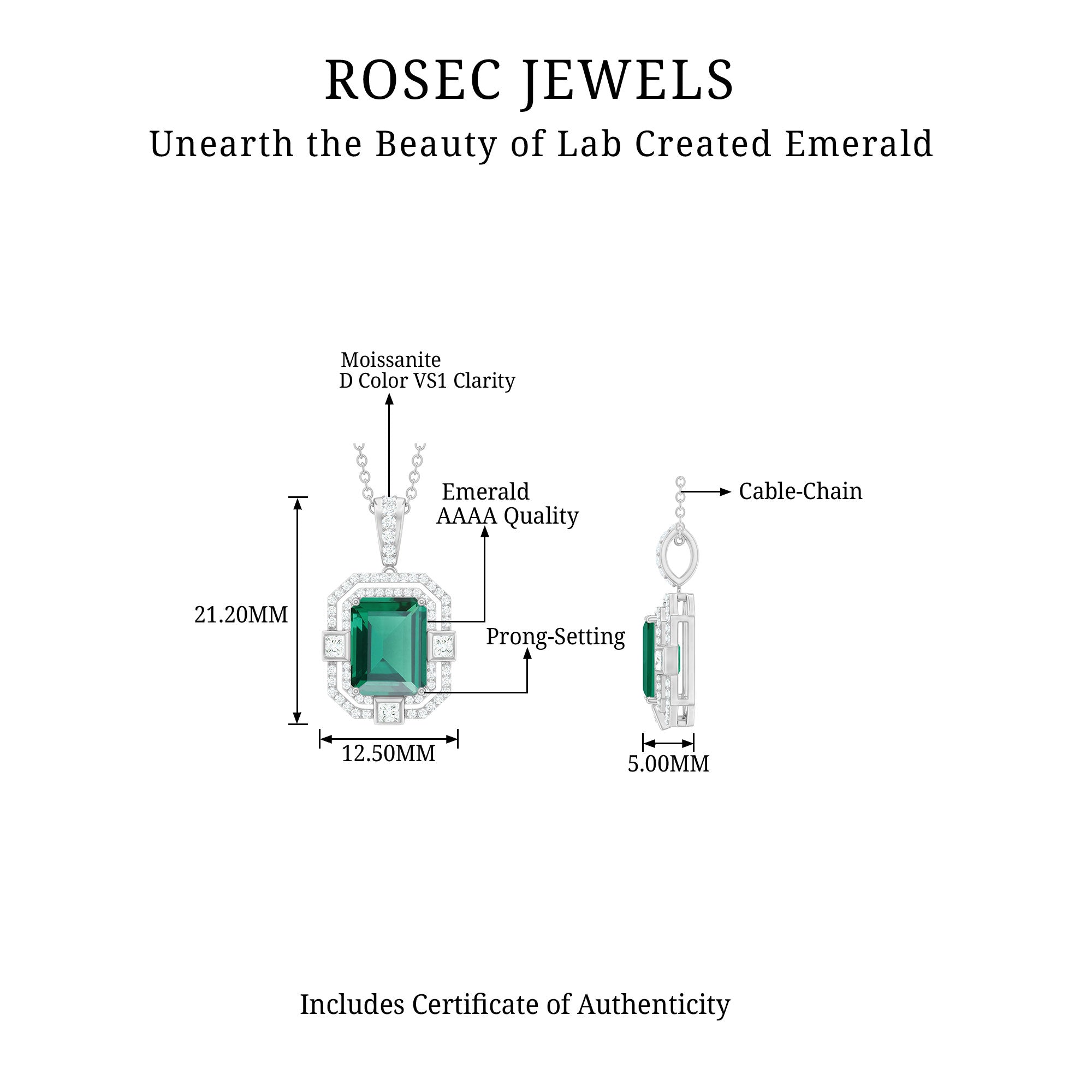 Octagon Cut Lab Created Emerald Vintage Necklace With Chain