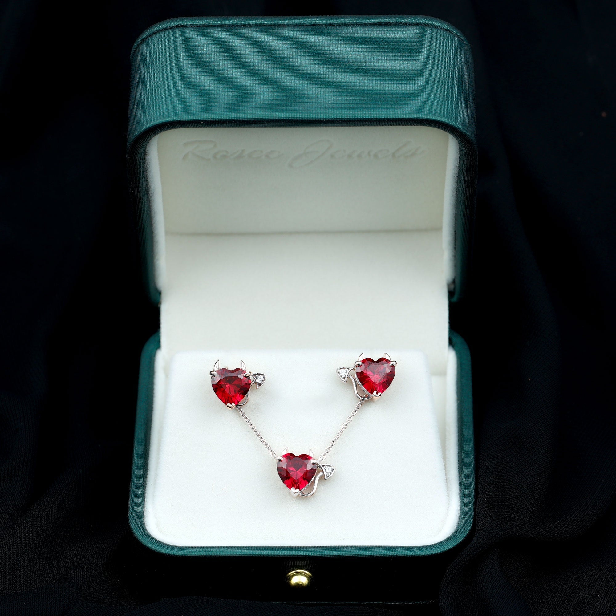 Lab Grown Ruby Heart Necklace And Earrings Set With Diamond