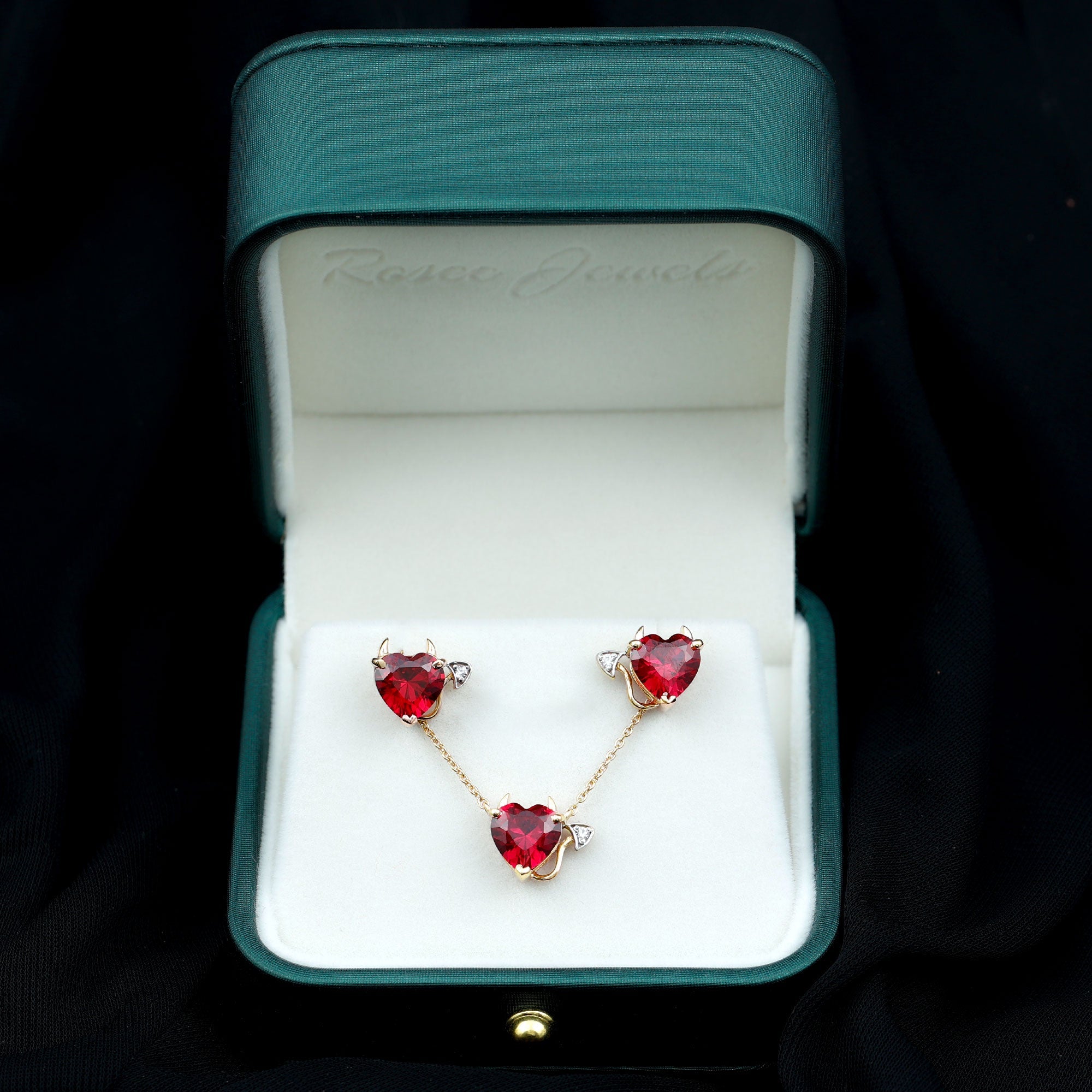 Lab Grown Ruby Heart Necklace And Earrings Set With Diamond