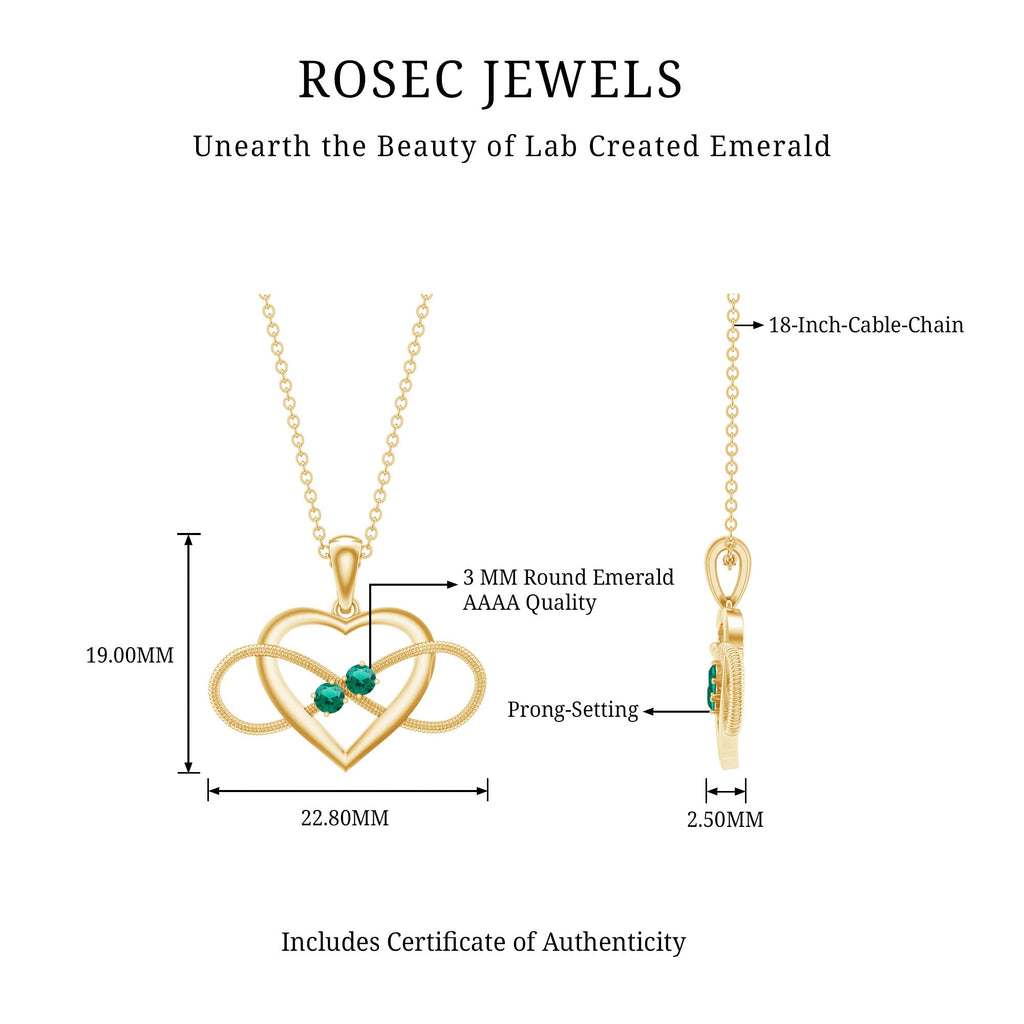 Lab Created Emerald Heart and Infinity Pendant Necklace