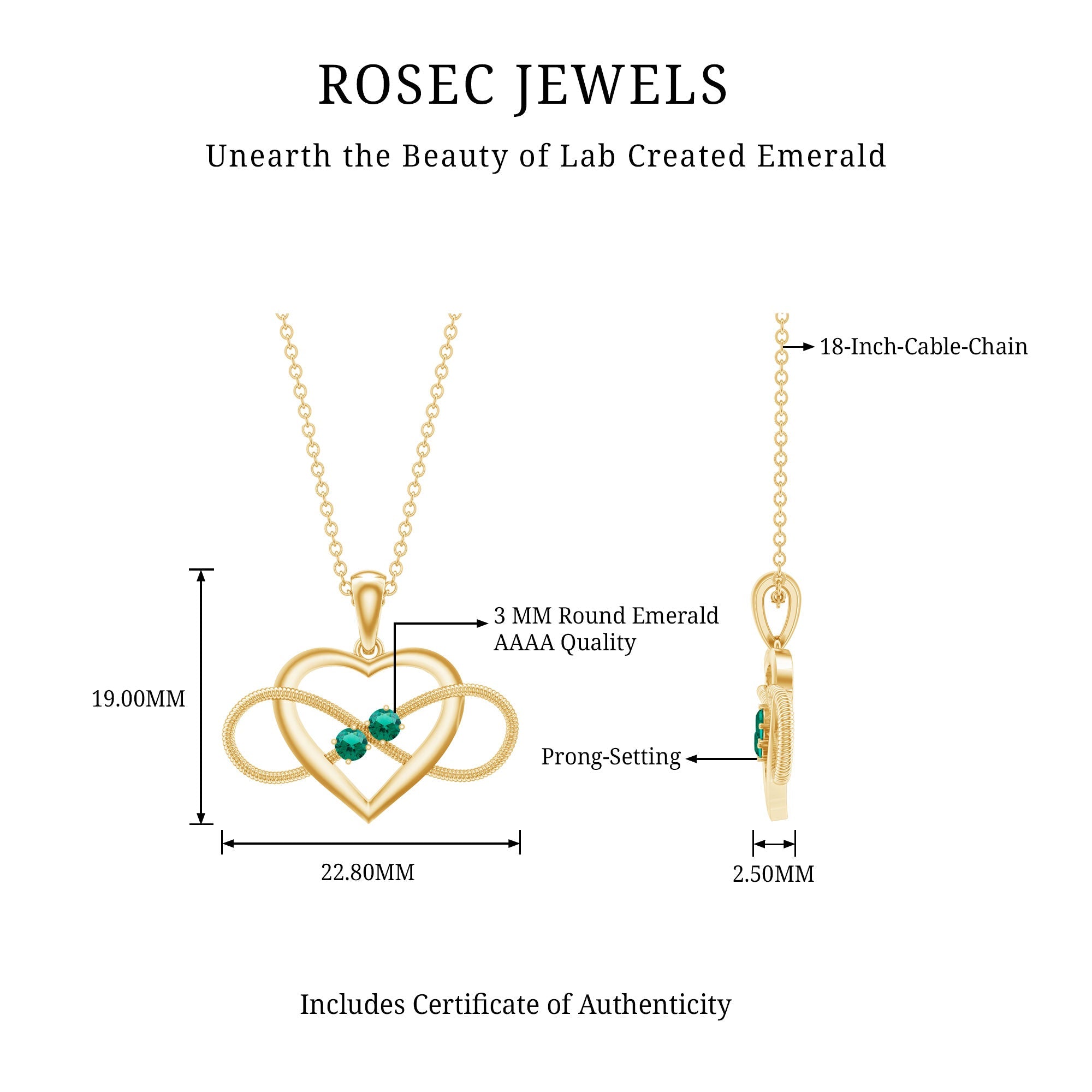 Lab Created Emerald Heart and Infinity Pendant Necklace