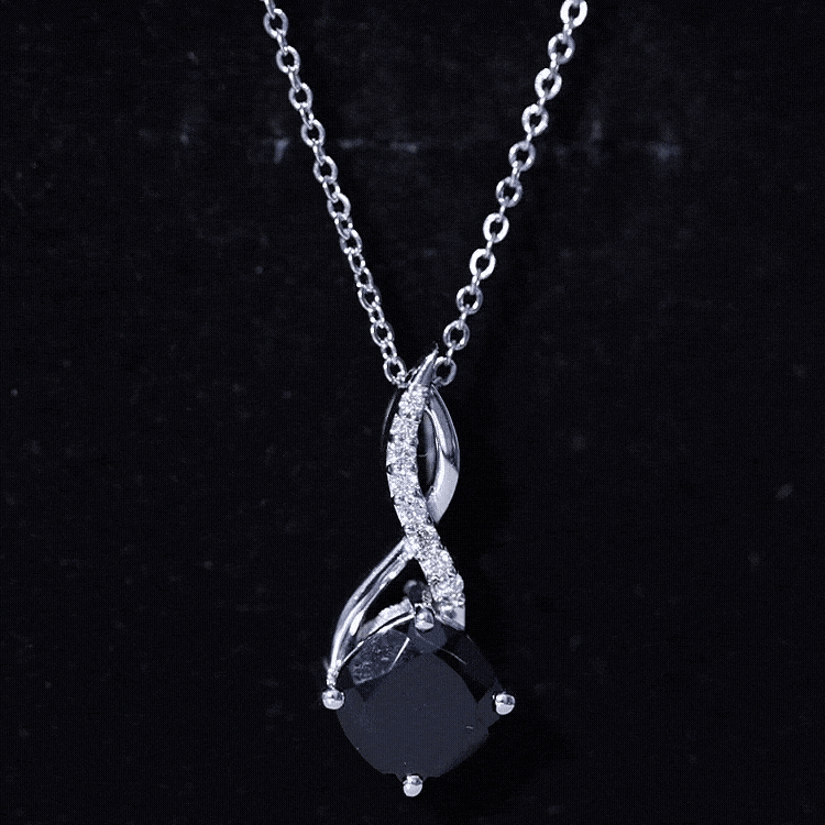 Cushion Cut Black Onyx Solitaire Infinity Necklace with Moissanite
