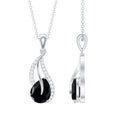 Pear Shaped Black Onyx and Diamond Leaf Pendant Necklace
