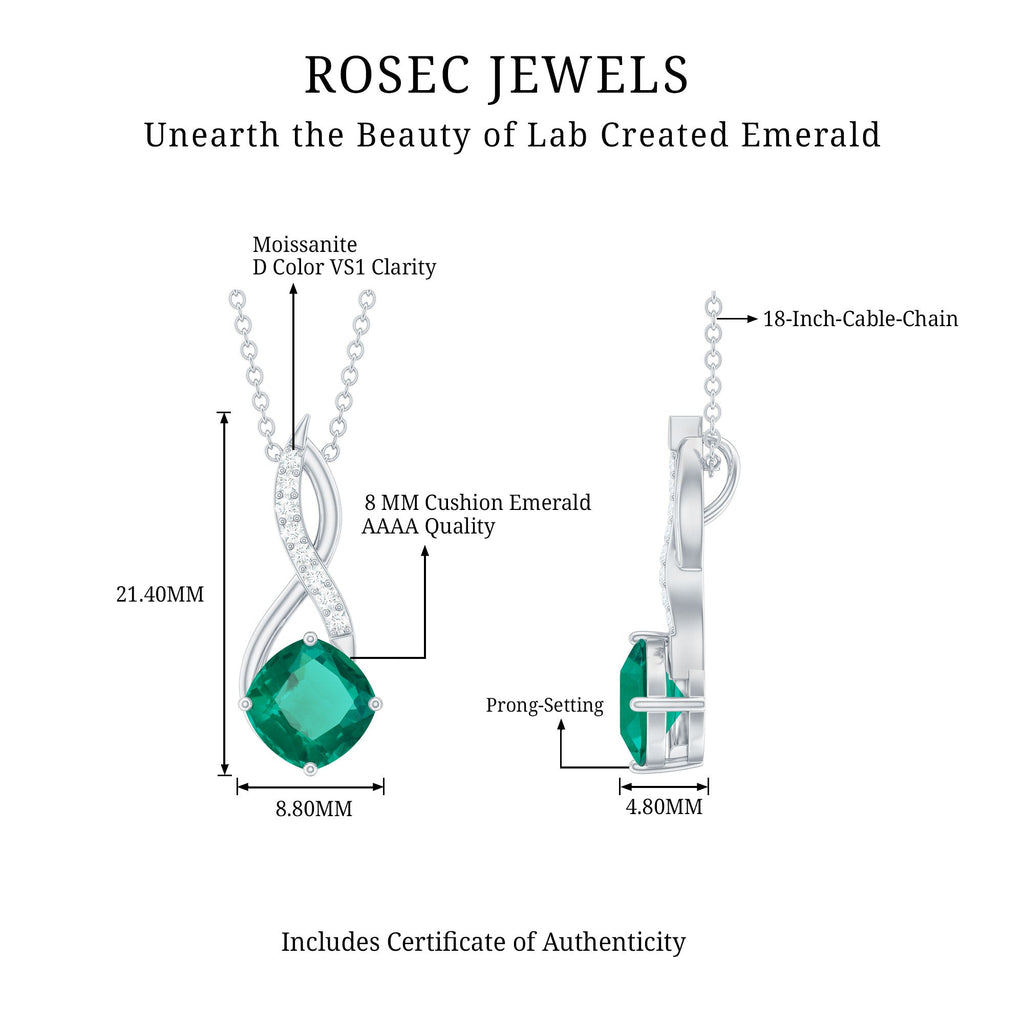 Certified Lab Created Emerald Infinity Necklace with Moissanite