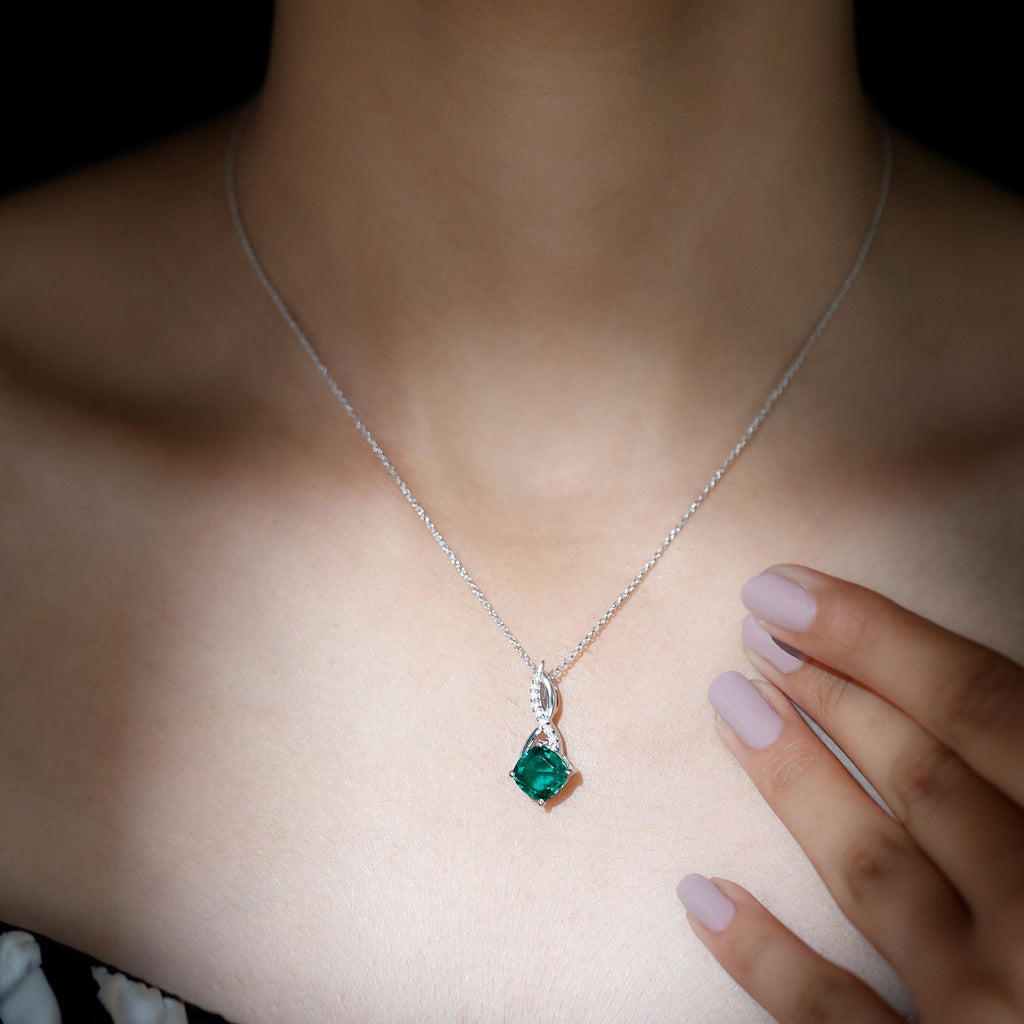 Certified Lab Created Emerald Infinity Necklace with Moissanite