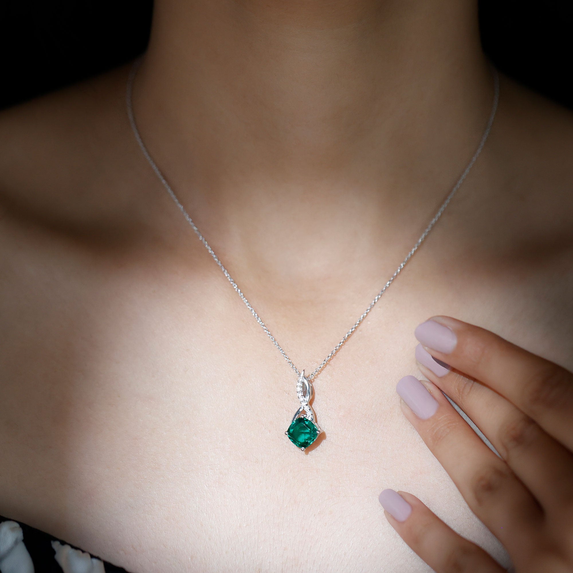 Certified Lab Created Emerald Infinity Necklace with Moissanite
