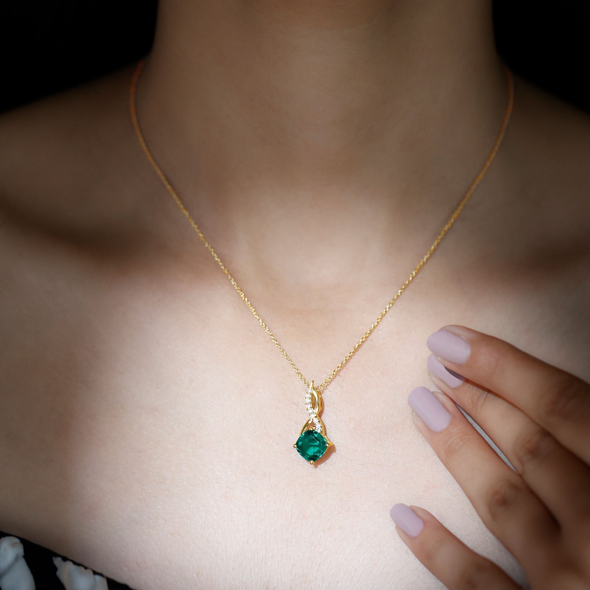 Certified Lab Created Emerald Infinity Necklace with Moissanite