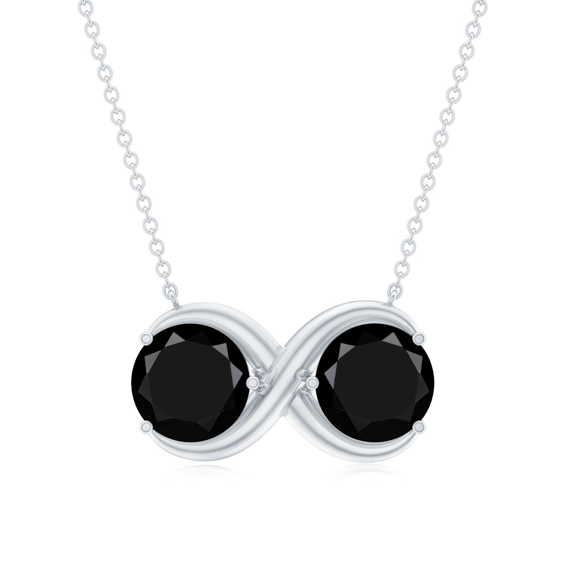Round Cut Black Spinel Two Stone Infinity Necklace