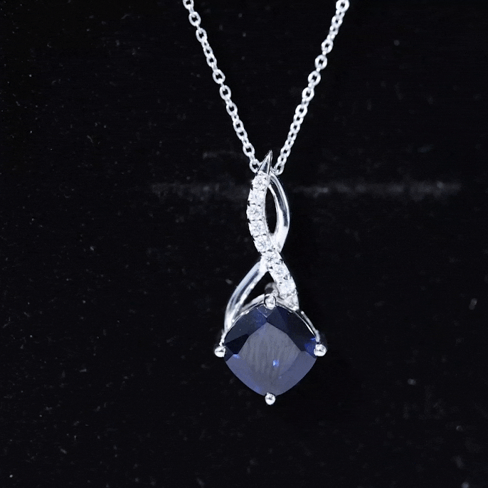 Cushion Cut Created Blue Sapphire Solitaire Infinity Pendant with Moissanite