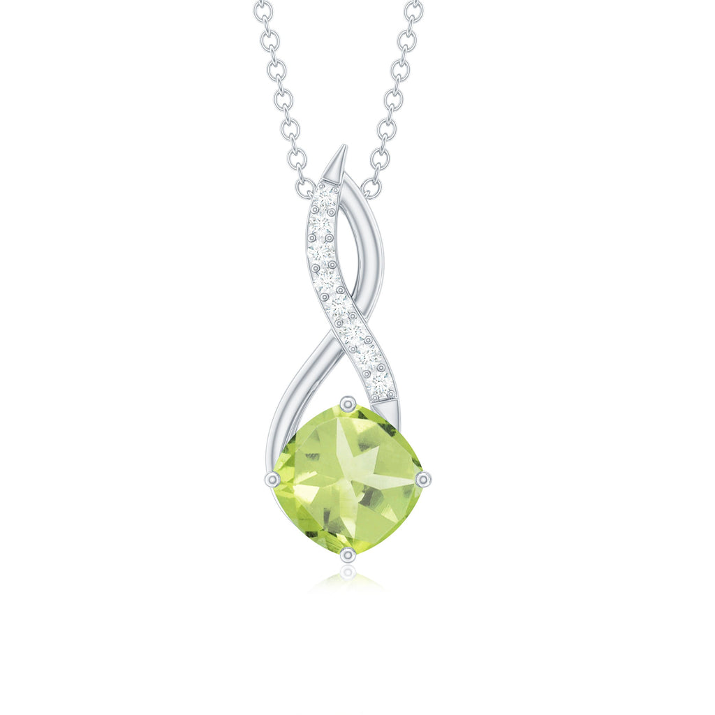 Cushion Cut Peridot Solitaire Infinity Pendant with Diamond