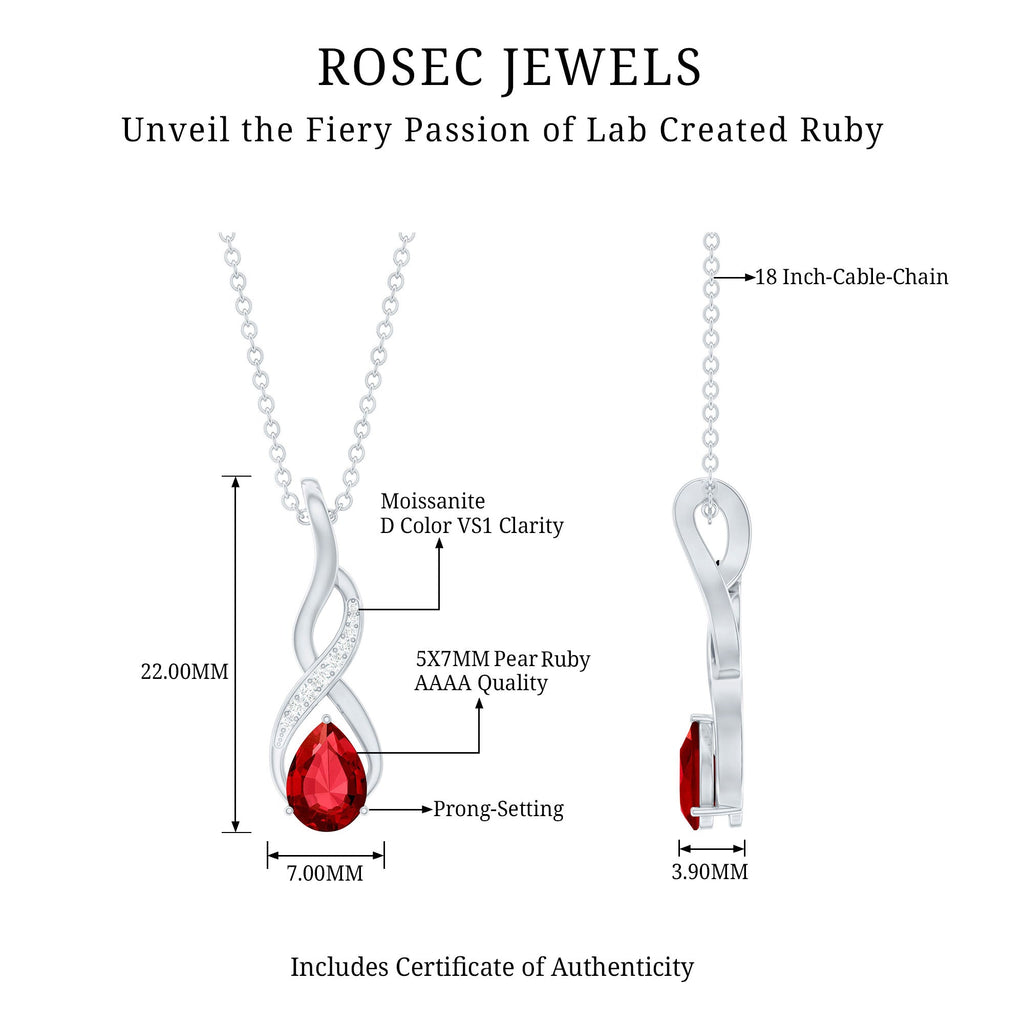 Lab Grown Ruby Teardrop Infinity Necklace with Chain