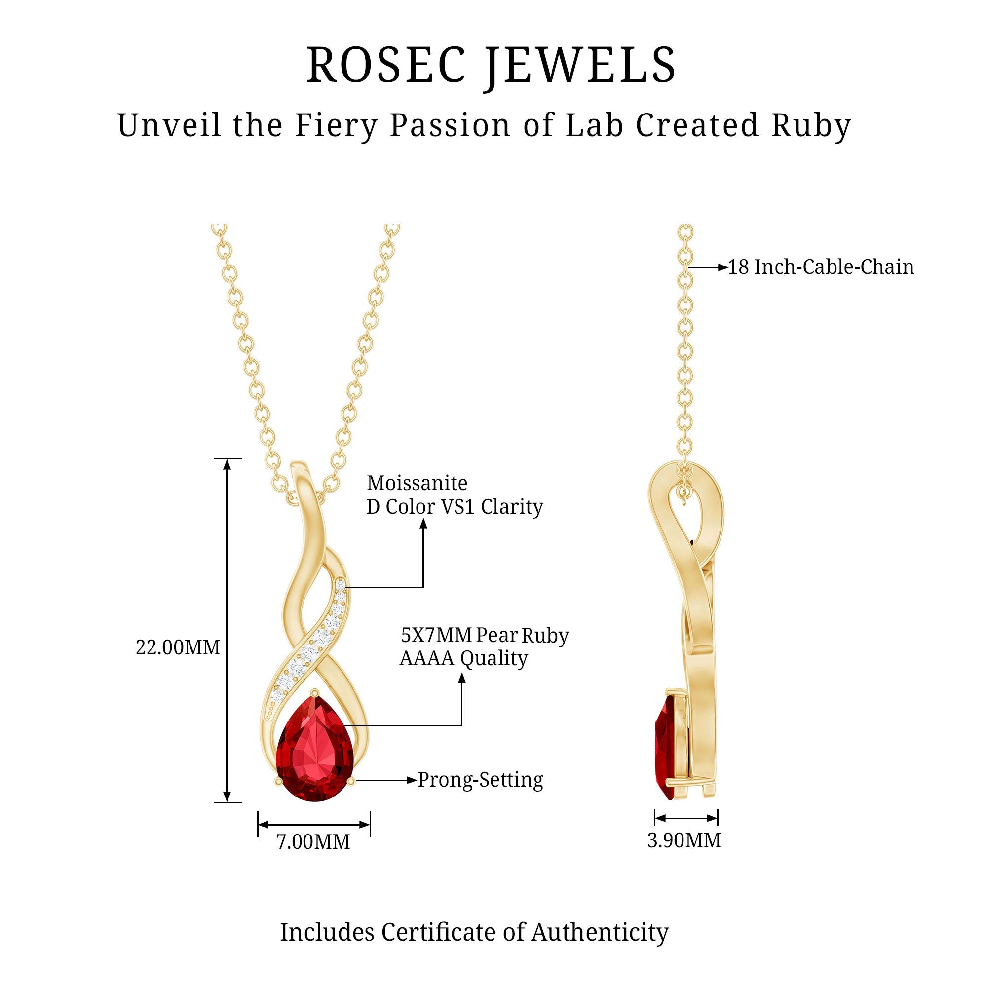 Lab Grown Ruby Teardrop Infinity Necklace with Chain