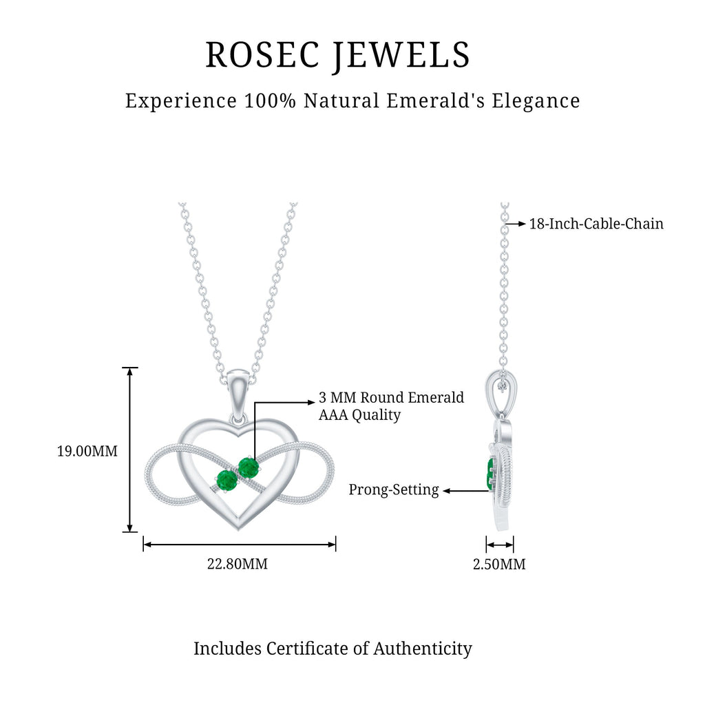 Heart Infinity Necklace with Real Emerald