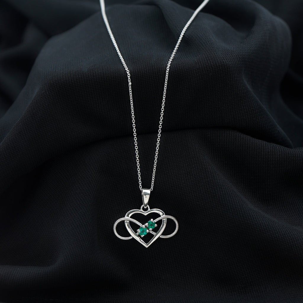Heart Infinity Necklace with Real Emerald