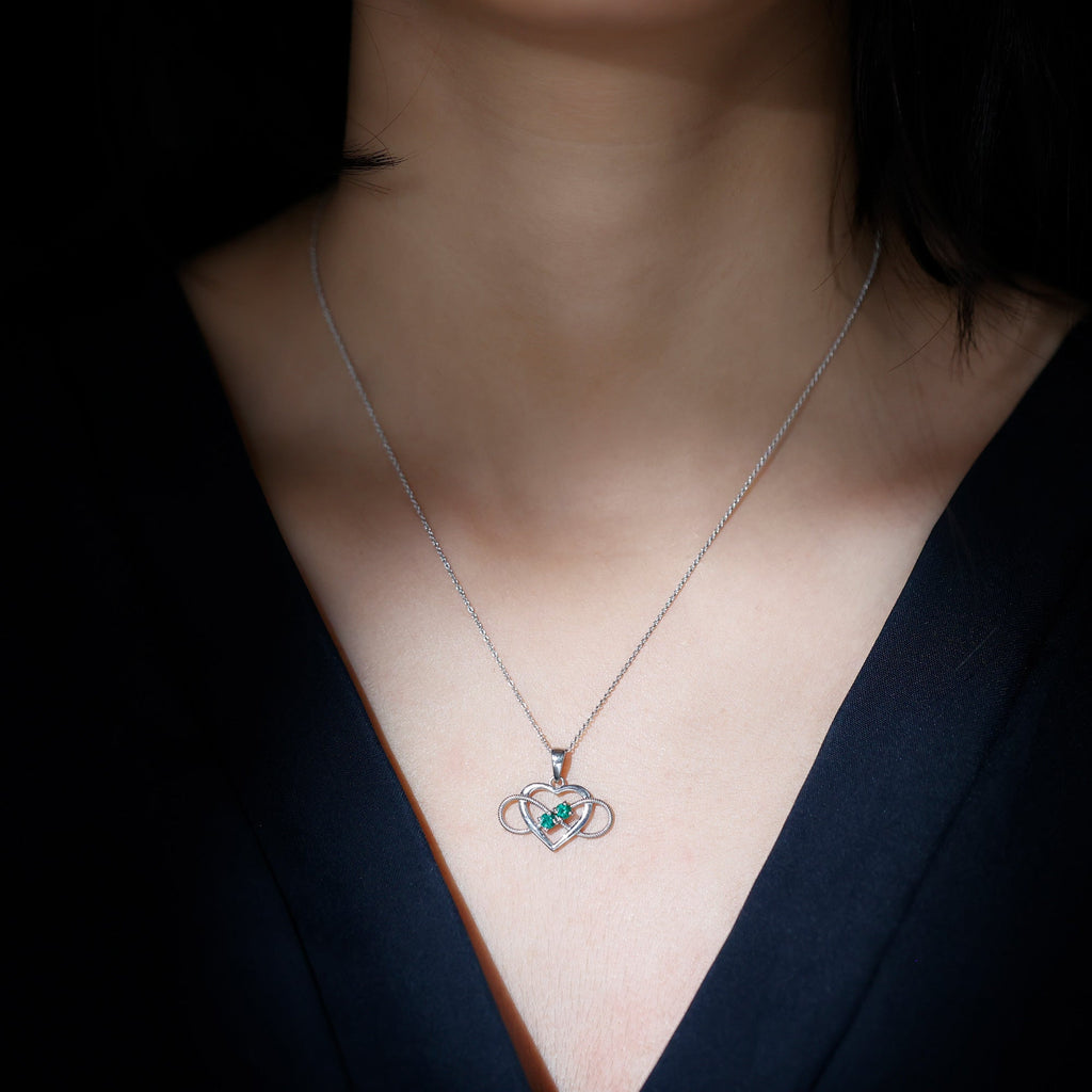 Heart Infinity Necklace with Real Emerald