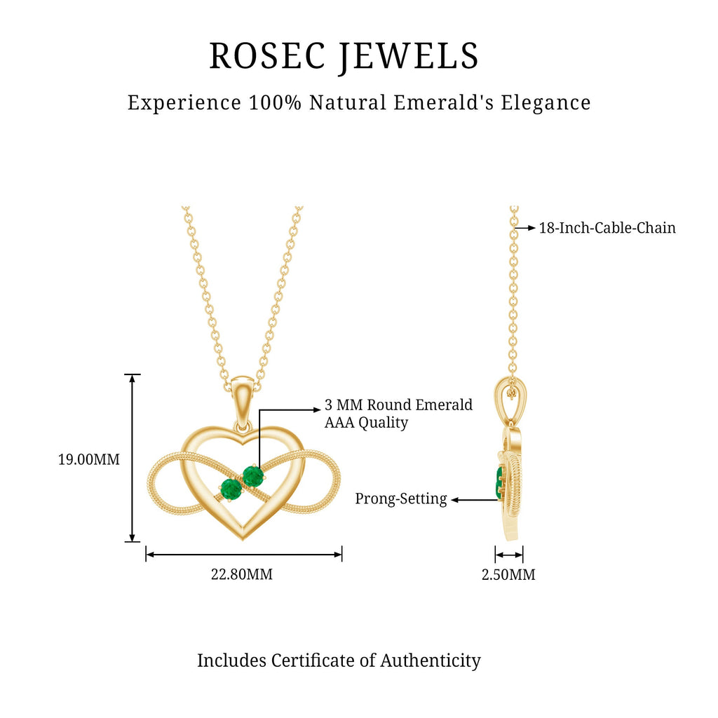 Heart Infinity Necklace with Real Emerald