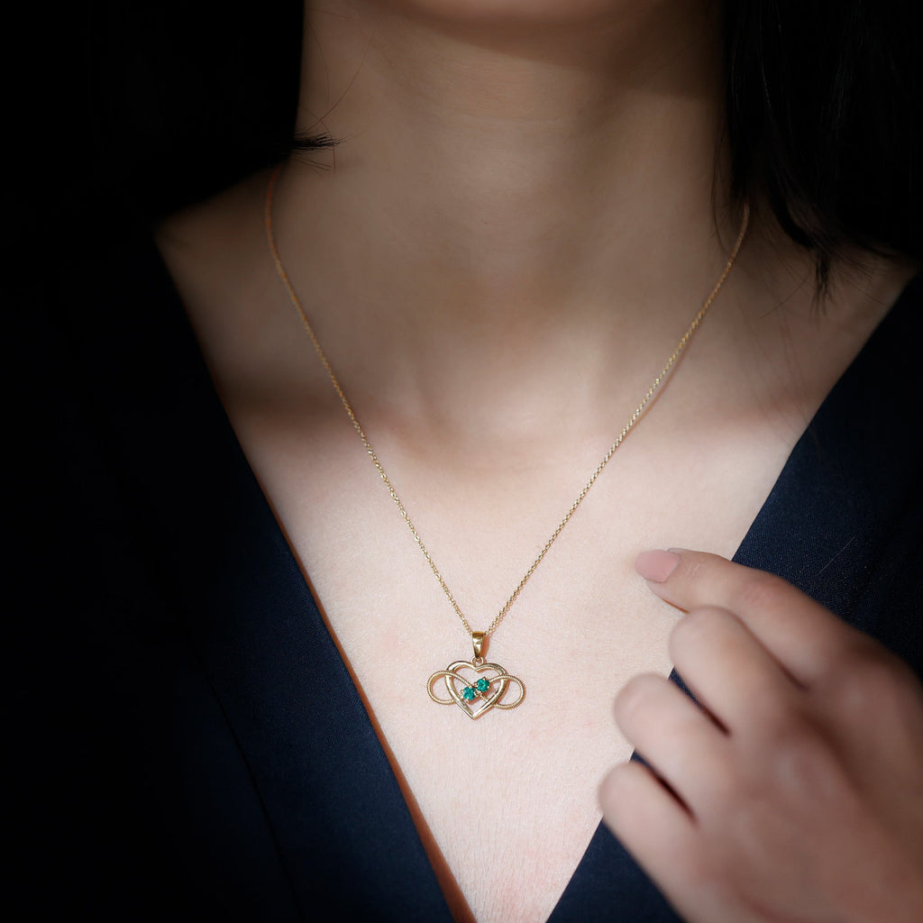 Heart Infinity Necklace with Real Emerald