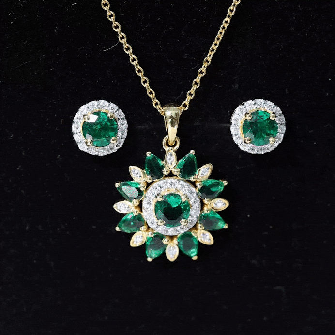 Lab Created Emerald and Moissanite Flower Jewelry Set