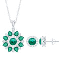 Lab Created Emerald and Moissanite Flower Jewelry Set