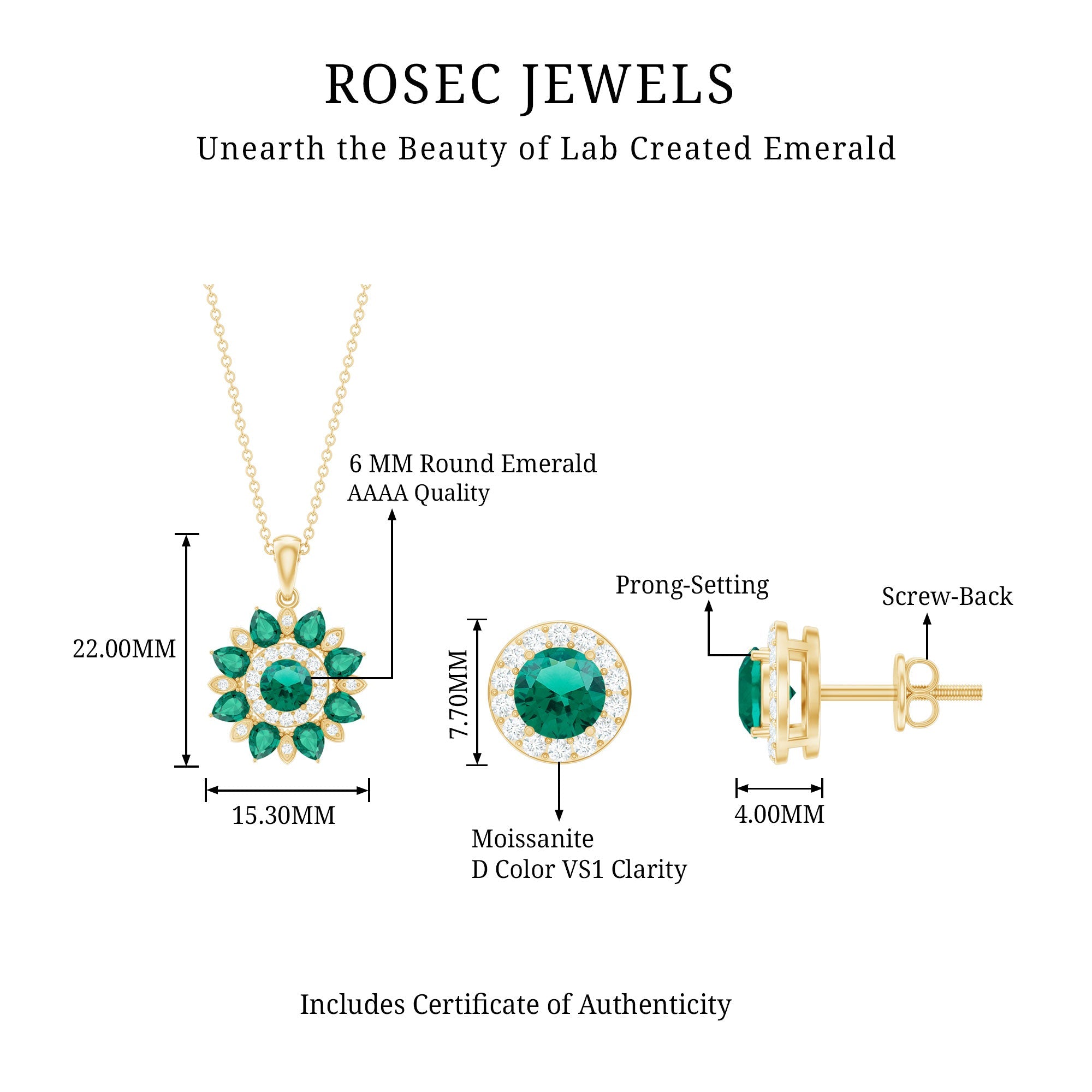 Lab Created Emerald and Moissanite Flower Jewelry Set