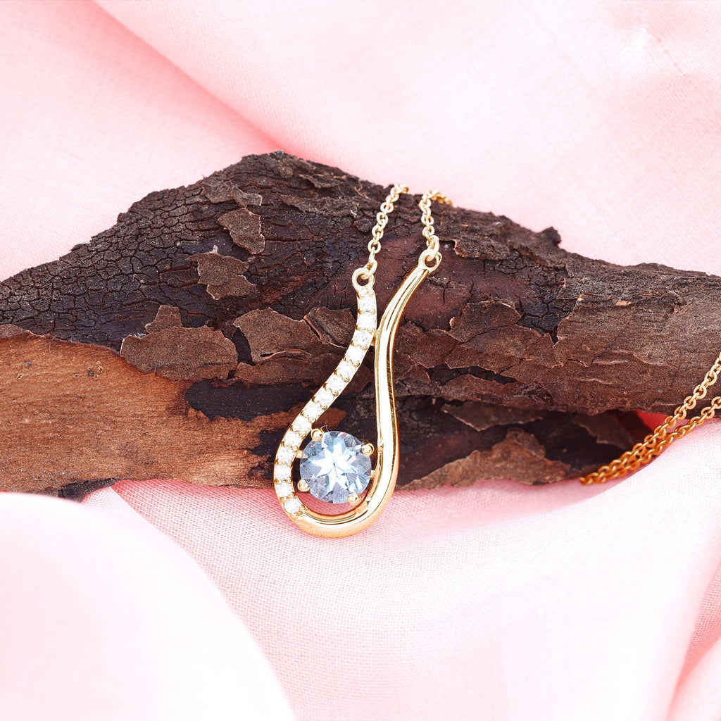Real Aquamarine and Diamond Teardrop Necklace