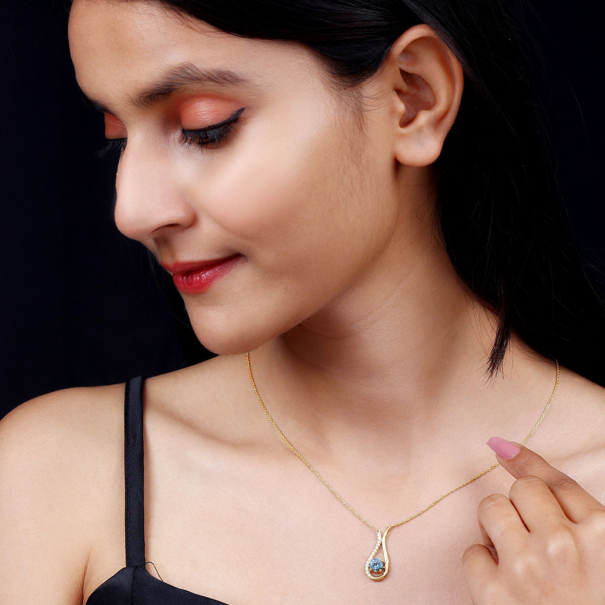 Real Aquamarine and Diamond Teardrop Necklace