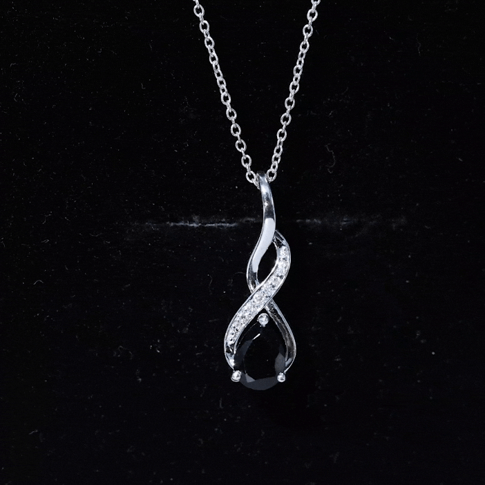 Pear Shape Black Onyx Infinity Pendant Necklace with Moissanite Accent