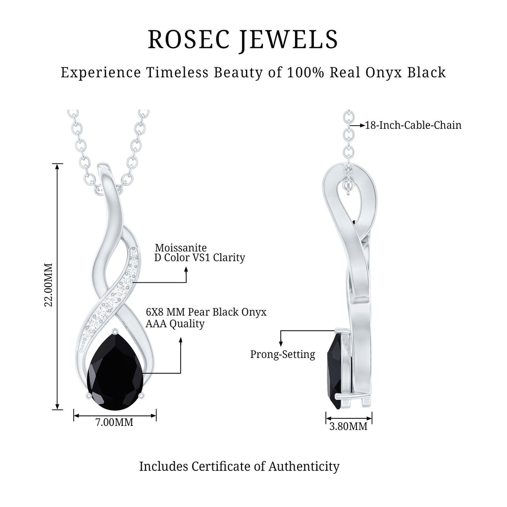 Pear Shape Black Onyx Infinity Pendant Necklace with Moissanite Accent