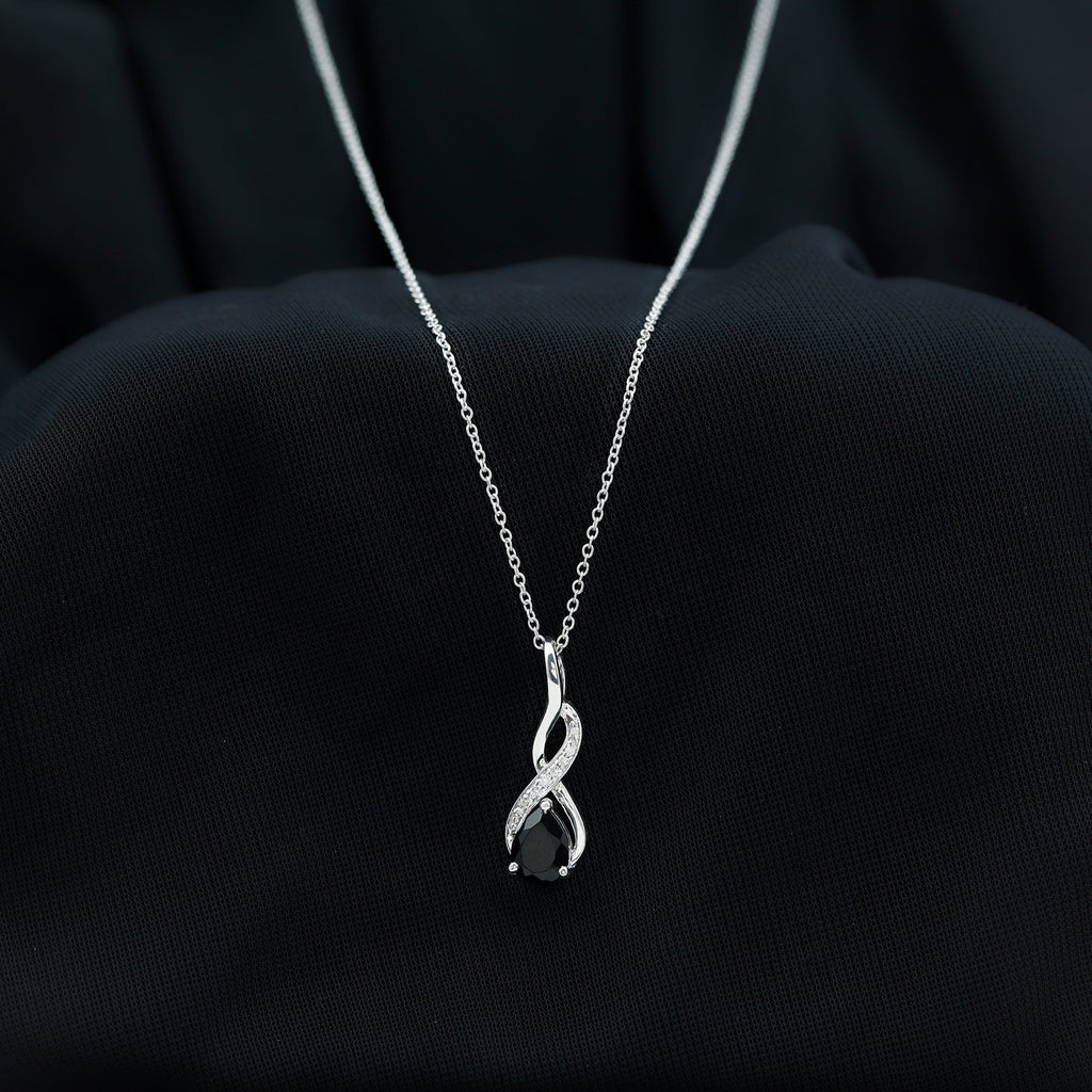 Pear Shape Black Onyx Infinity Pendant Necklace with Moissanite Accent