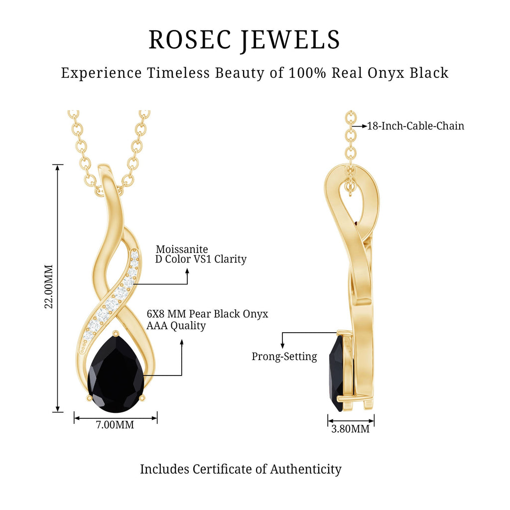 Pear Shape Black Onyx Infinity Pendant Necklace with Moissanite Accent