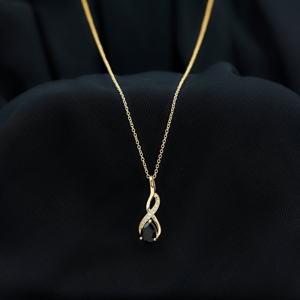 Pear Shape Black Onyx Infinity Pendant Necklace with Moissanite Accent