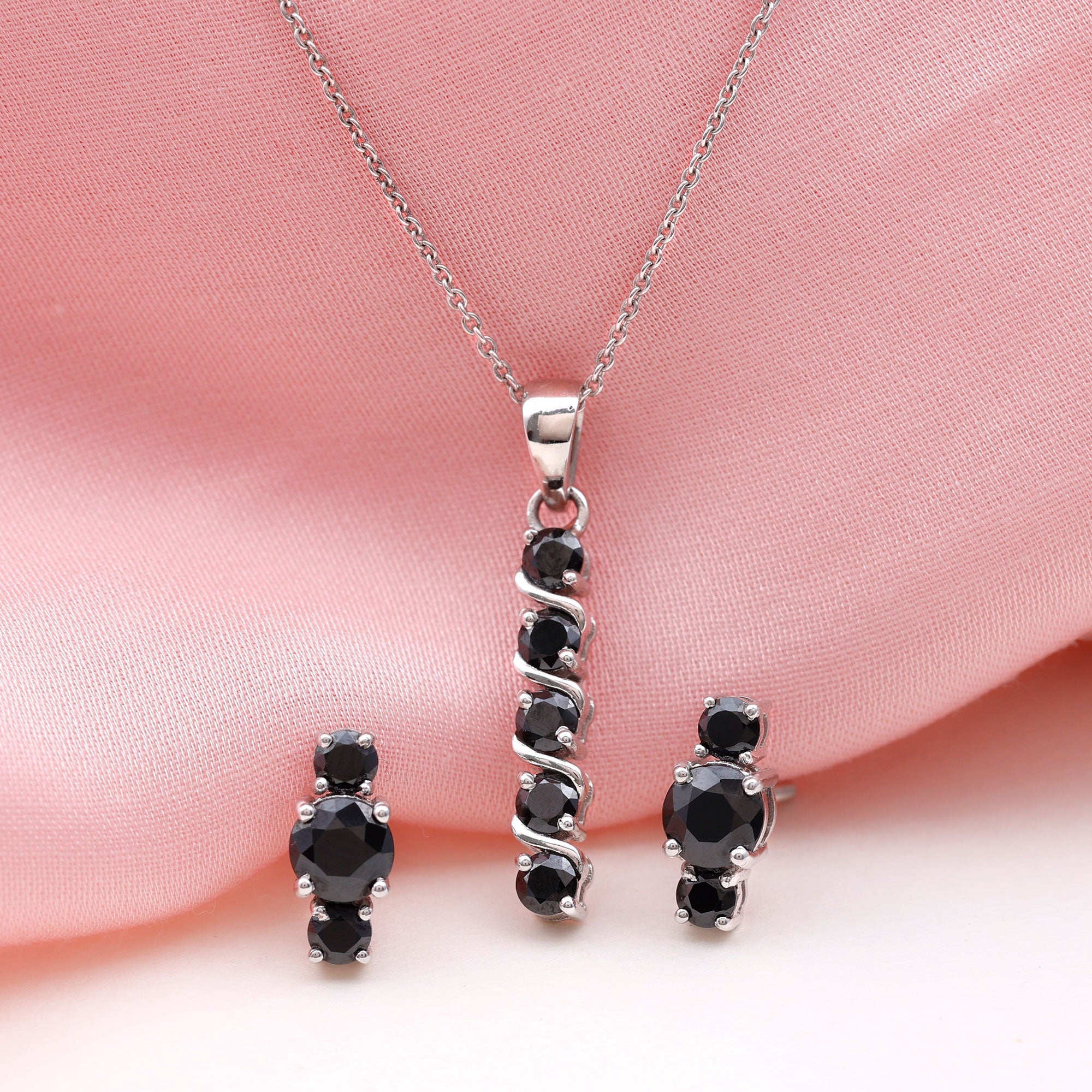 Lab Grown Black Diamond Bar Necklace and Earrings Set