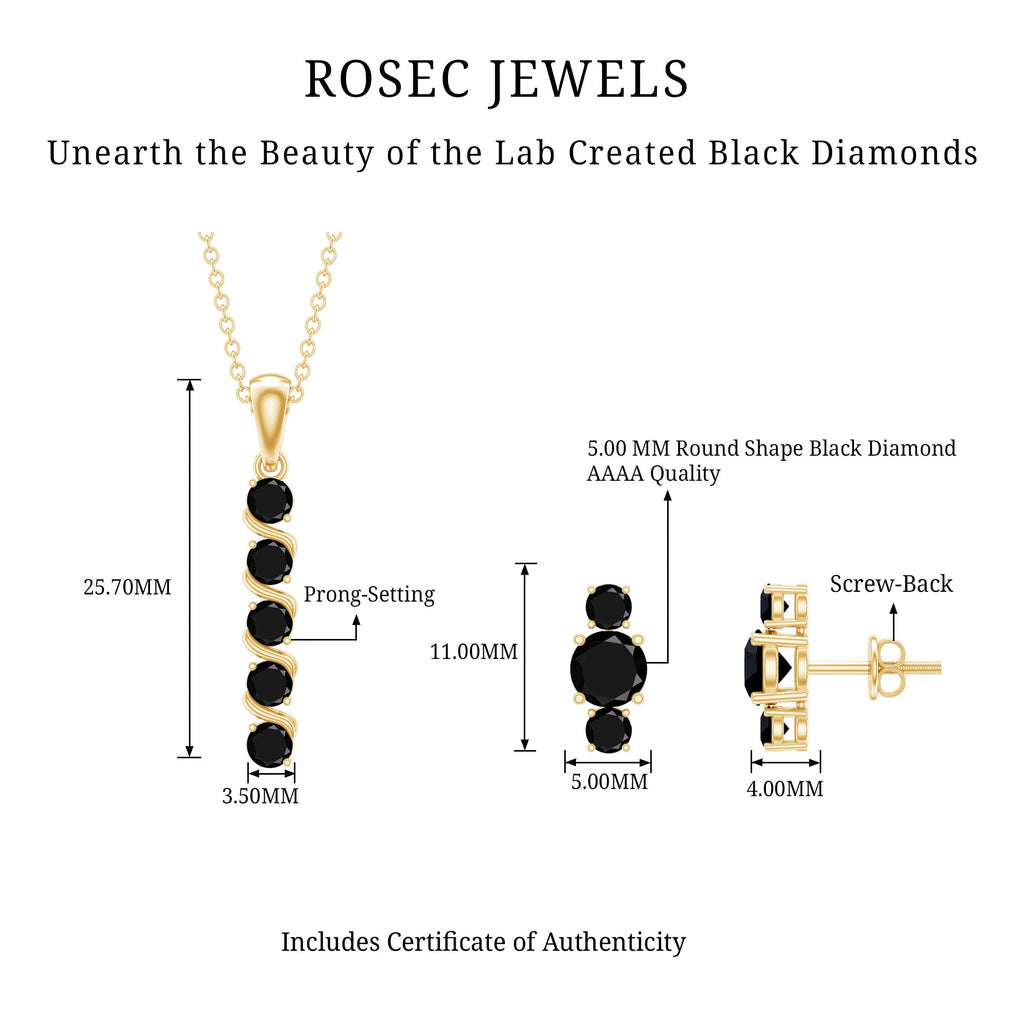 Lab Grown Black Diamond Bar Necklace and Earrings Set
