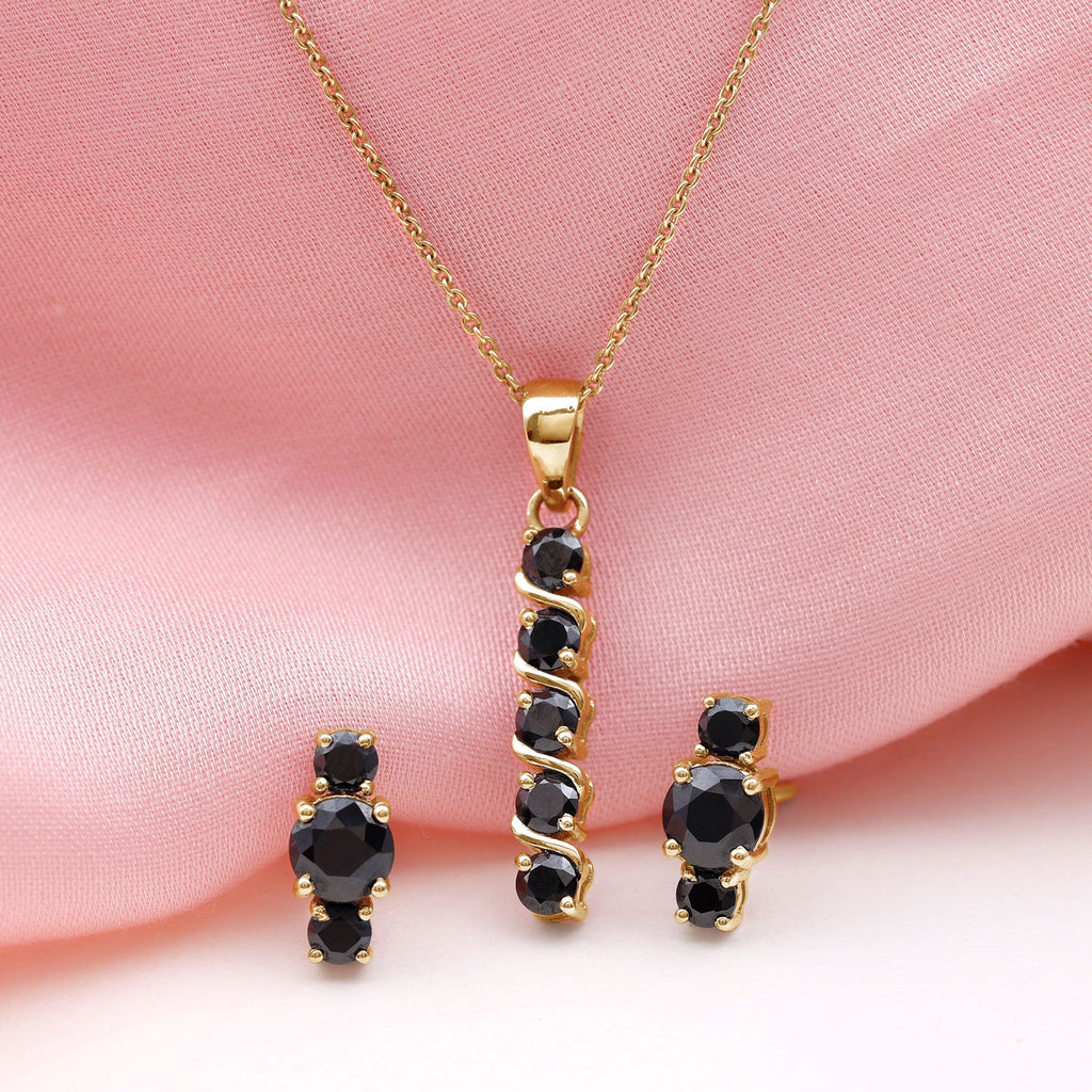 Lab Grown Black Diamond Bar Necklace and Earrings Set