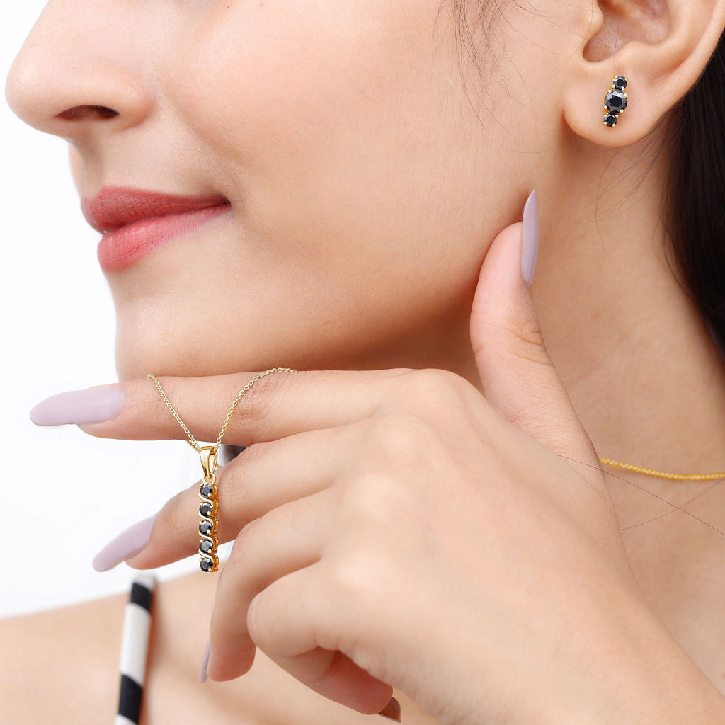 Lab Grown Black Diamond Bar Necklace and Earrings Set