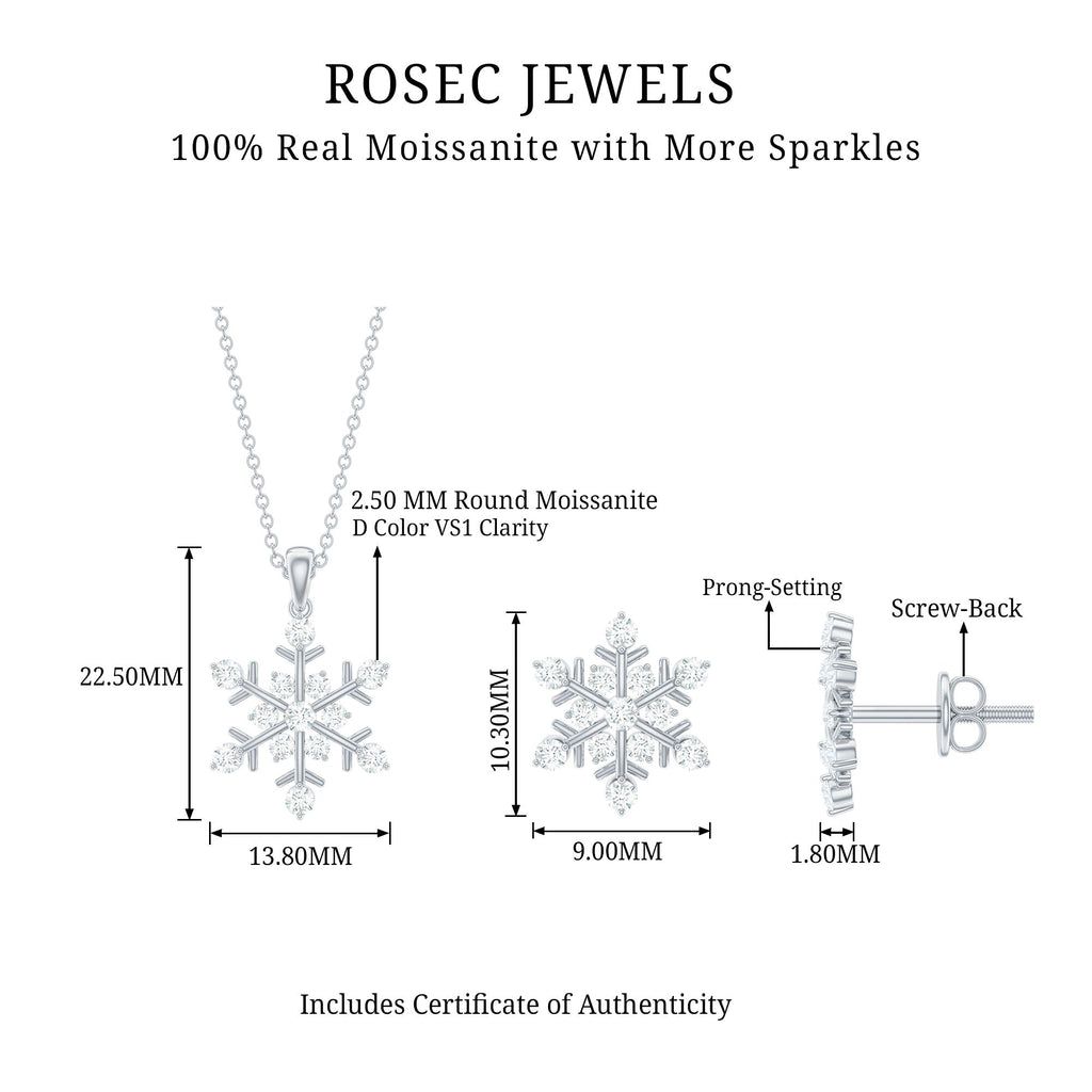 Certified Moissanite Snowflake Jewelry Set For Christmas