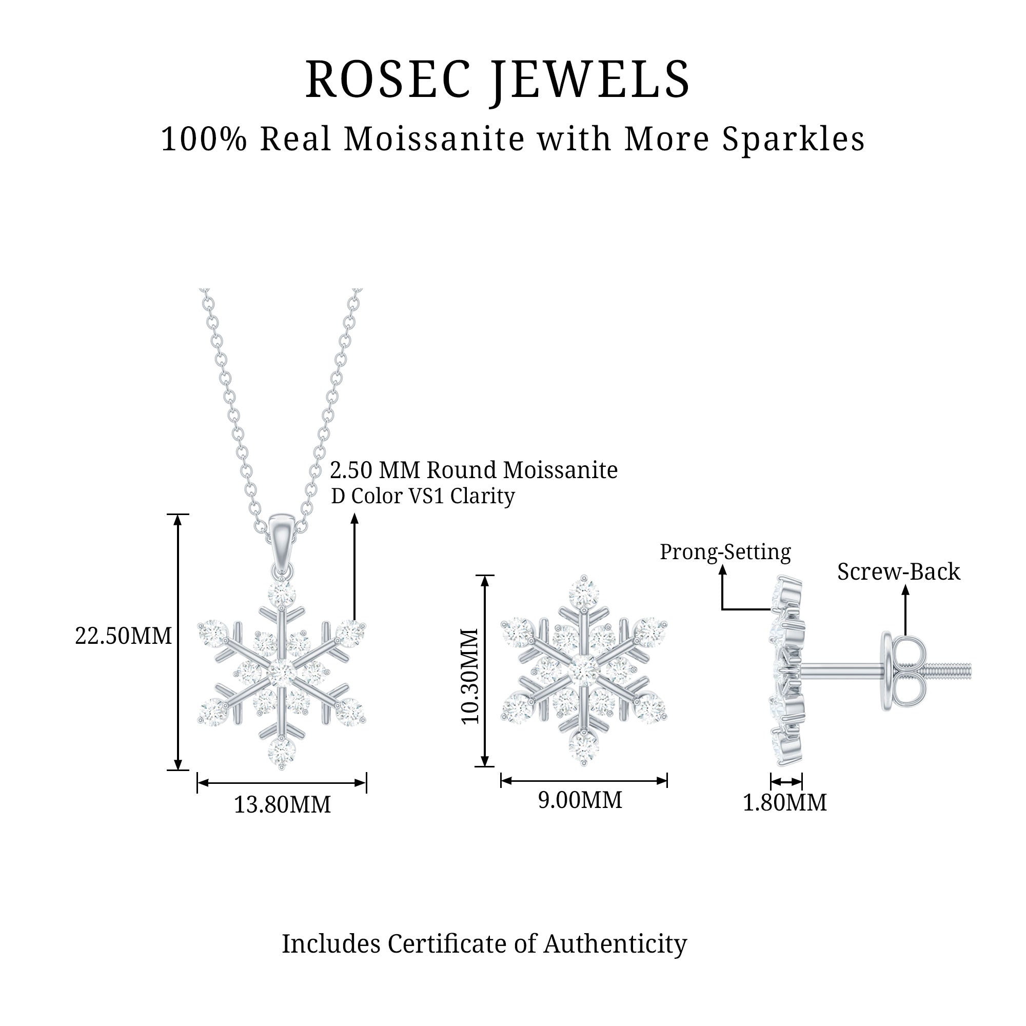 Certified Moissanite Snowflake Jewelry Set For Christmas