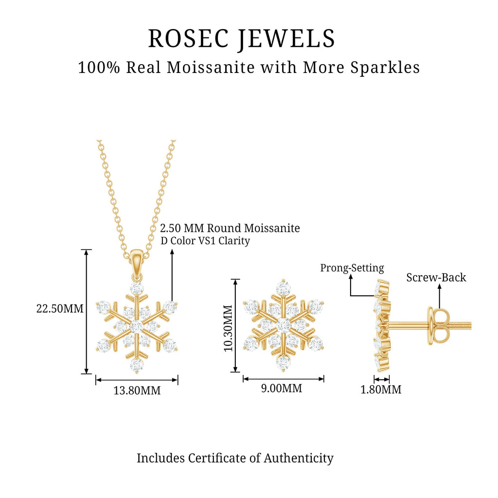 Certified Moissanite Snowflake Jewelry Set For Christmas