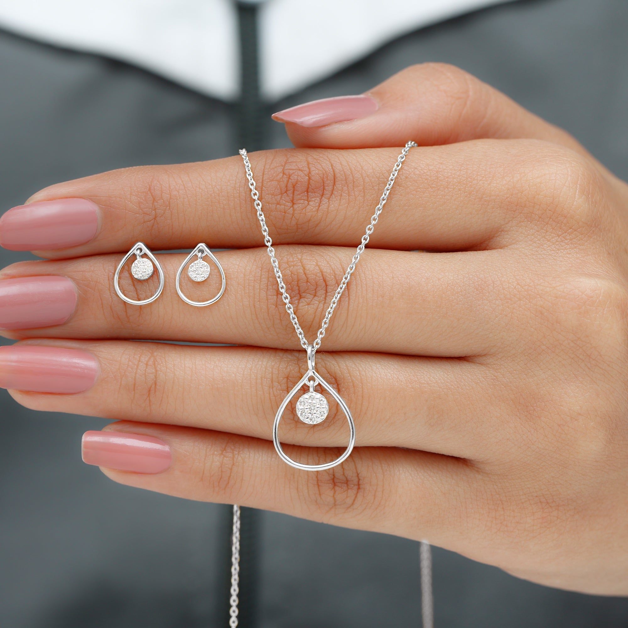 Diamond Wedding Necklace Earring Set for Bride