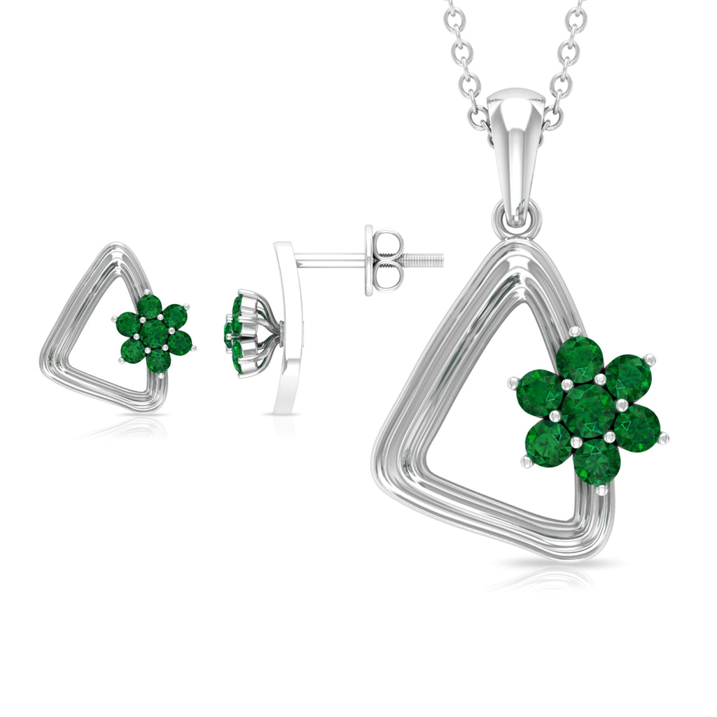 Emerald Floral Gold Triangle Jewelry Set