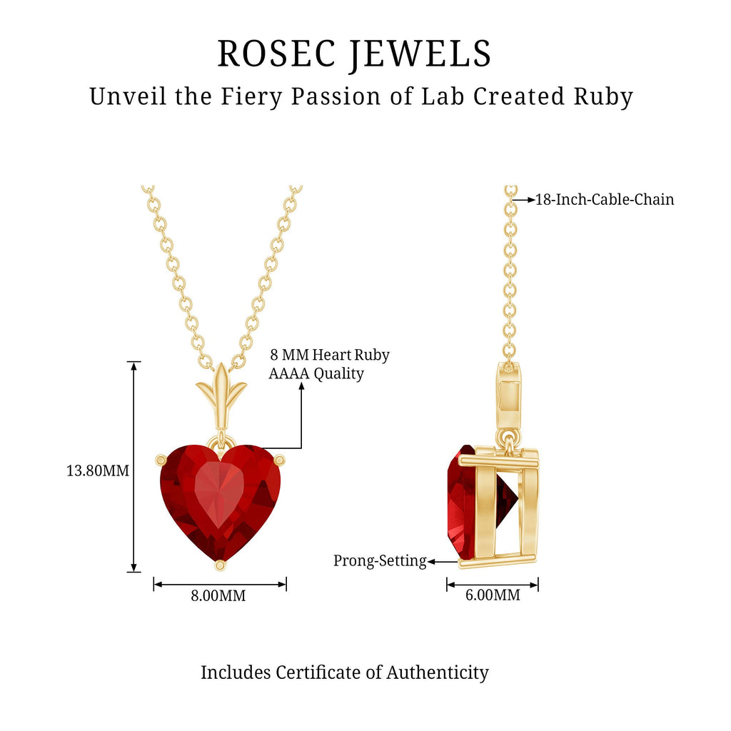 2 CT Heart Shape Lab Created Ruby Solitaire Necklace