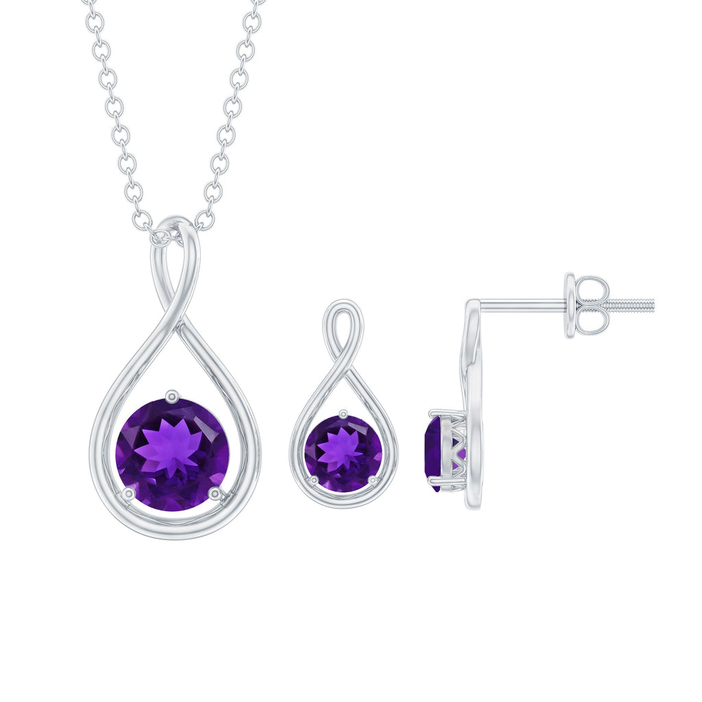 Real 3 Carat Amethyst Infinity Necklace and Earrings Set for Women