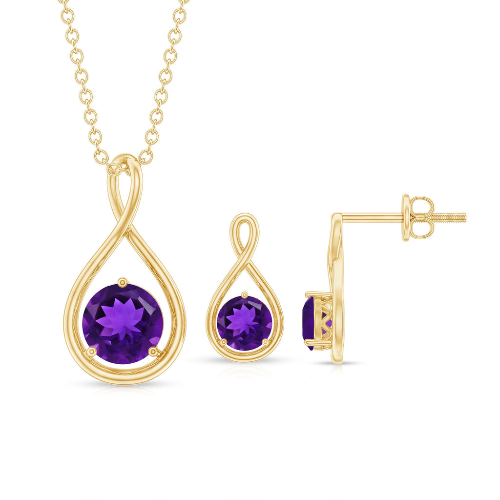 Real 3 Carat Amethyst Infinity Necklace and Earrings Set for Women