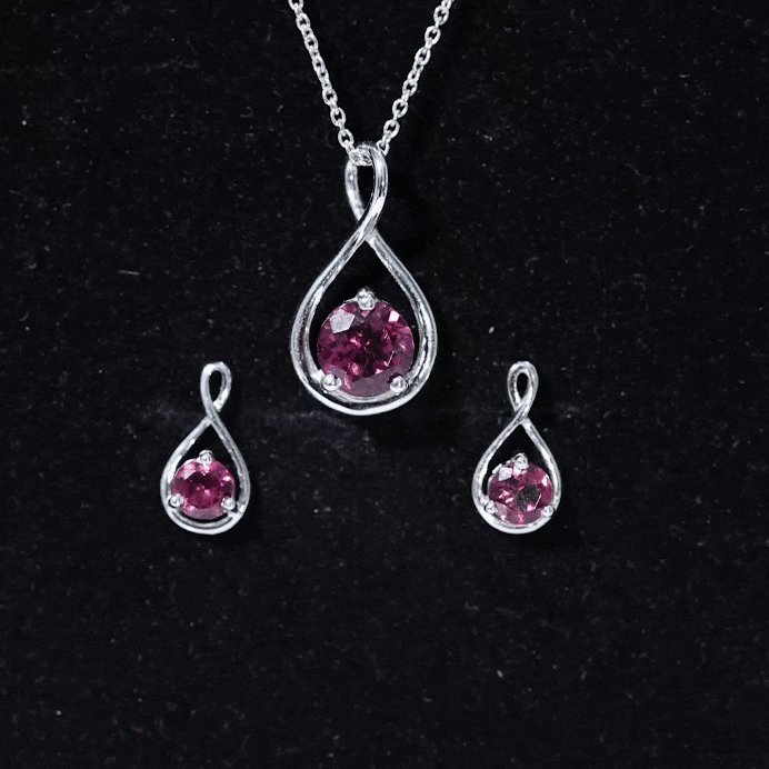 Genuine 2 Carat Pink Tourmaline Infinity Necklace and Earrings Set