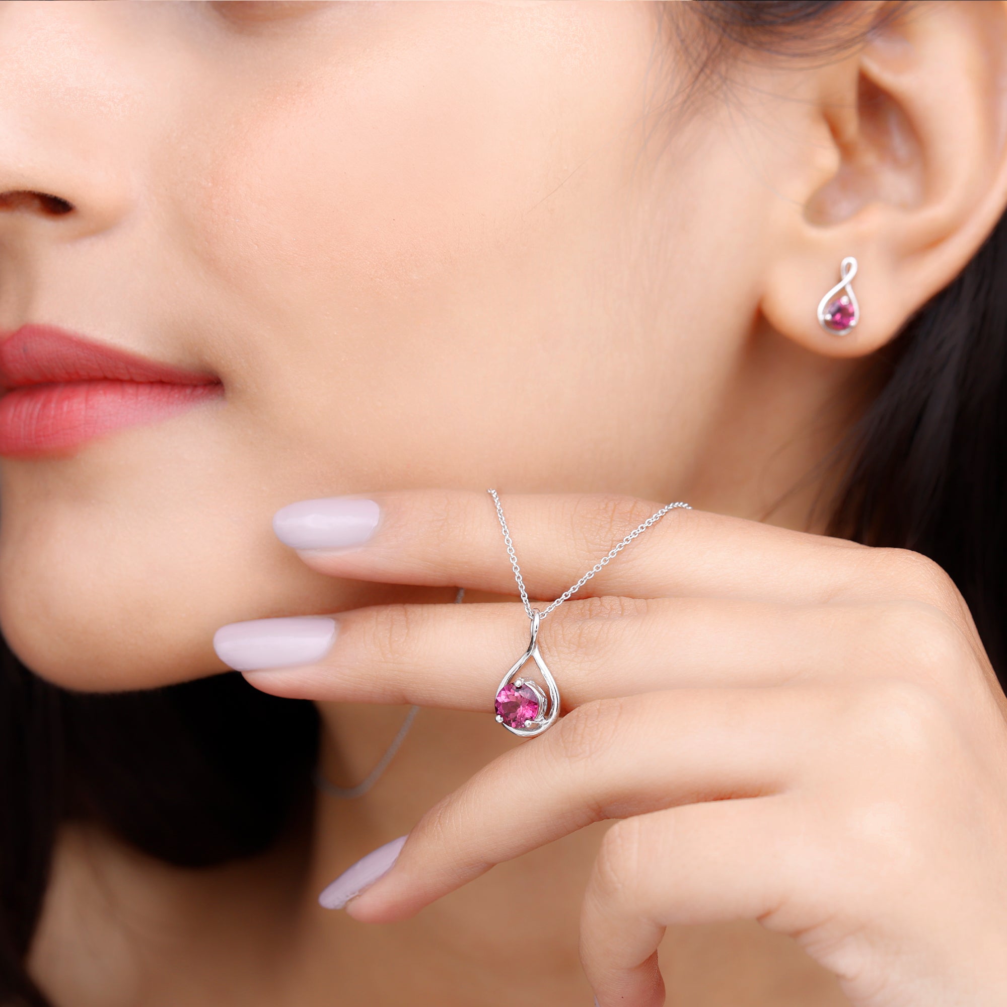 Genuine 2 Carat Pink Tourmaline Infinity Necklace and Earrings Set