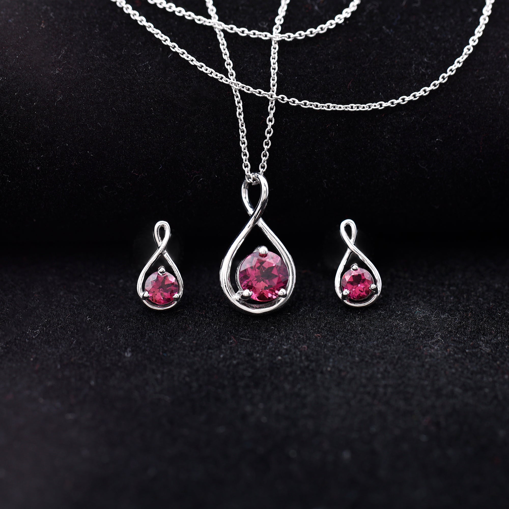 Genuine 2 Carat Pink Tourmaline Infinity Necklace and Earrings Set