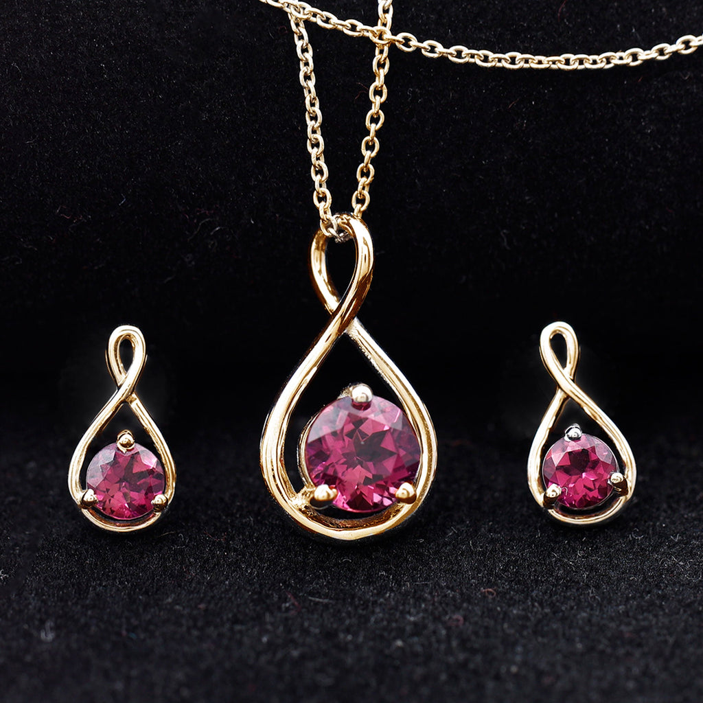 Genuine 2 Carat Pink Tourmaline Infinity Necklace and Earrings Set