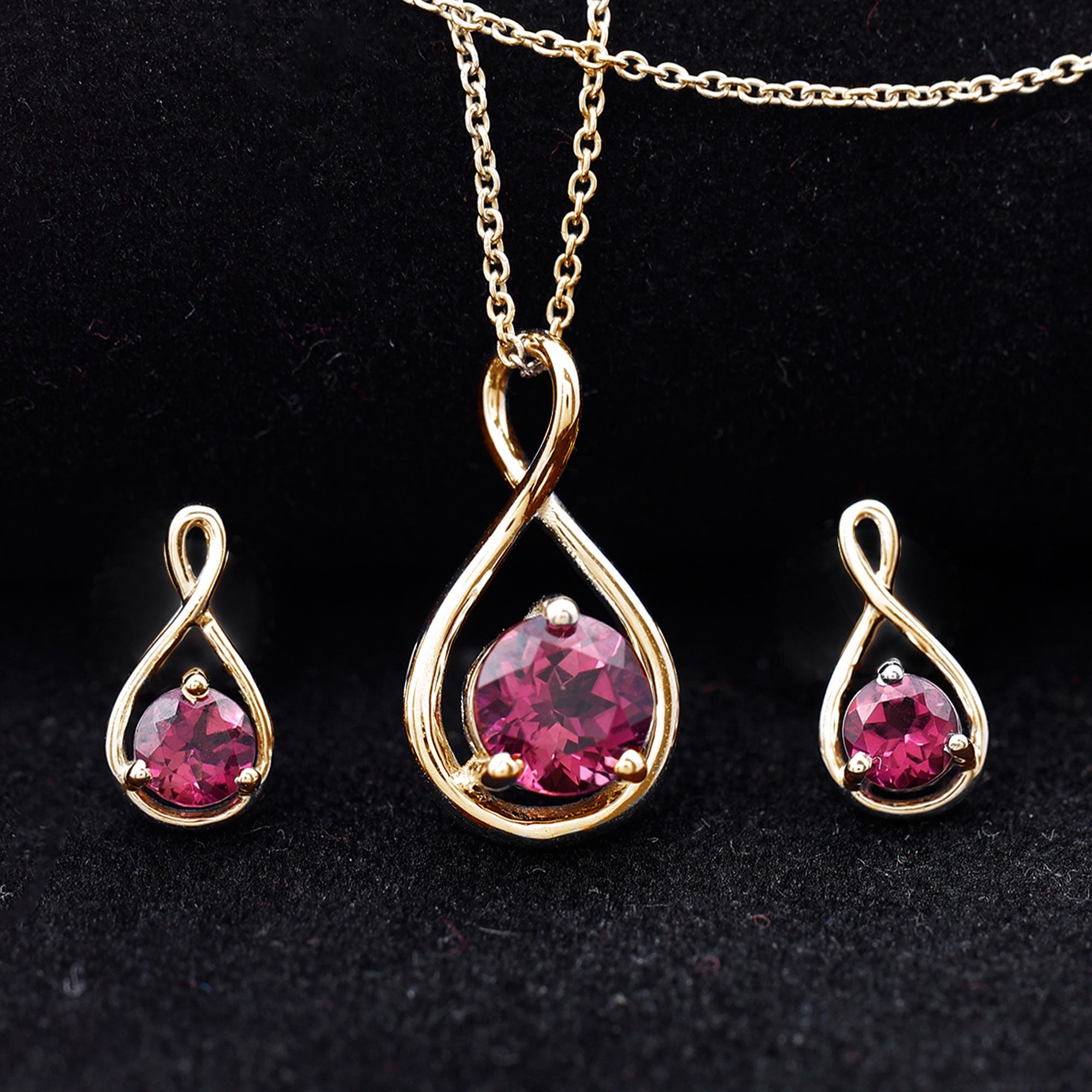Genuine 2 Carat Pink Tourmaline Infinity Necklace and Earrings Set